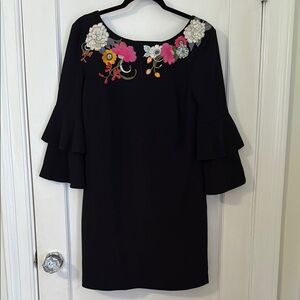 Trina Turk Black Floral Embroidered Dress, SIZE 8 NWOT